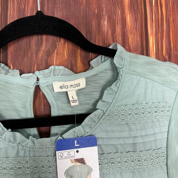 Ella Moss Blue Ruffle Sleeve Top Keyhole Back Size Large L NWT - Picture 4 of 5